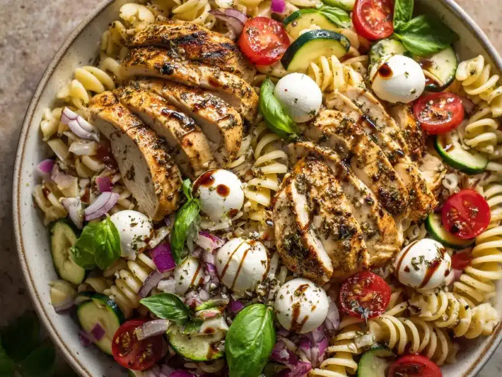 Grilled Chicken Caprese Pasta Salad - featured image