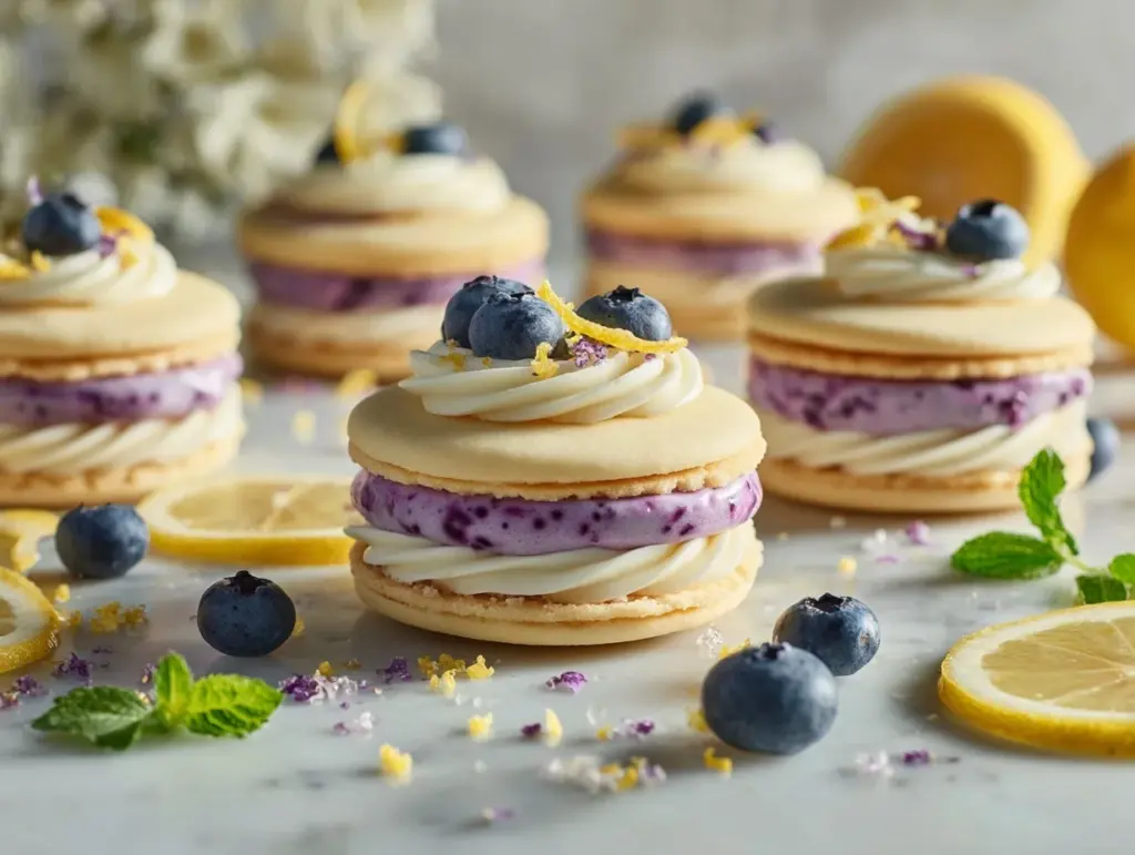 lemon blueberry cheesecake sandwich cookies - featured image