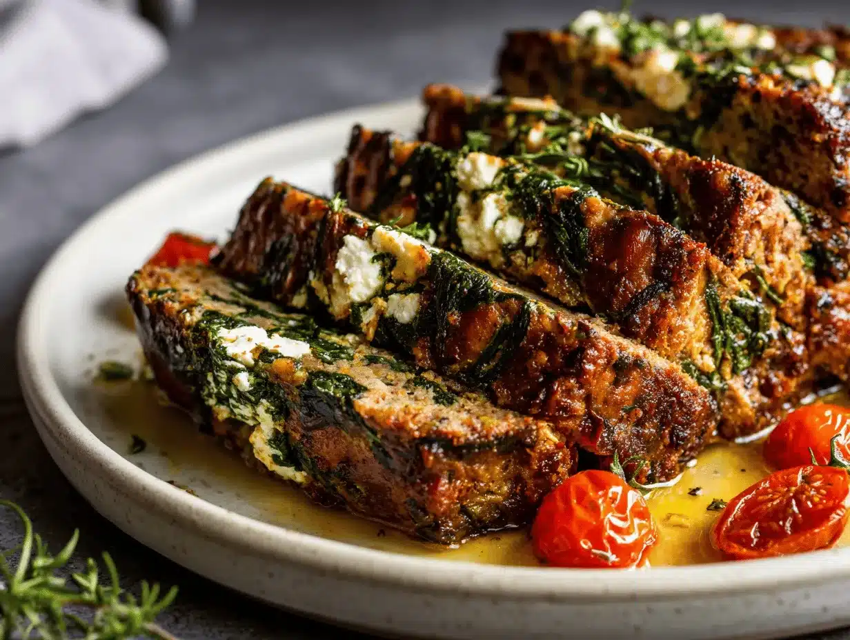 Mediterranean feta spinach meatloaf preparation steps