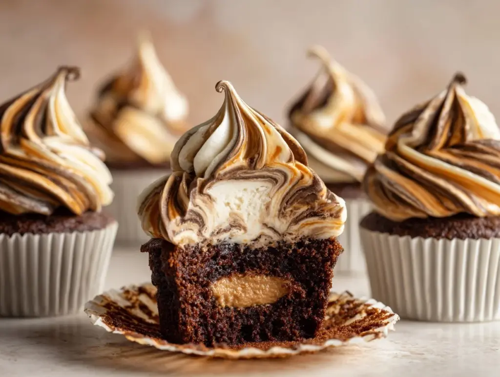 mocha swirl cream-filled cupcakes - featured image