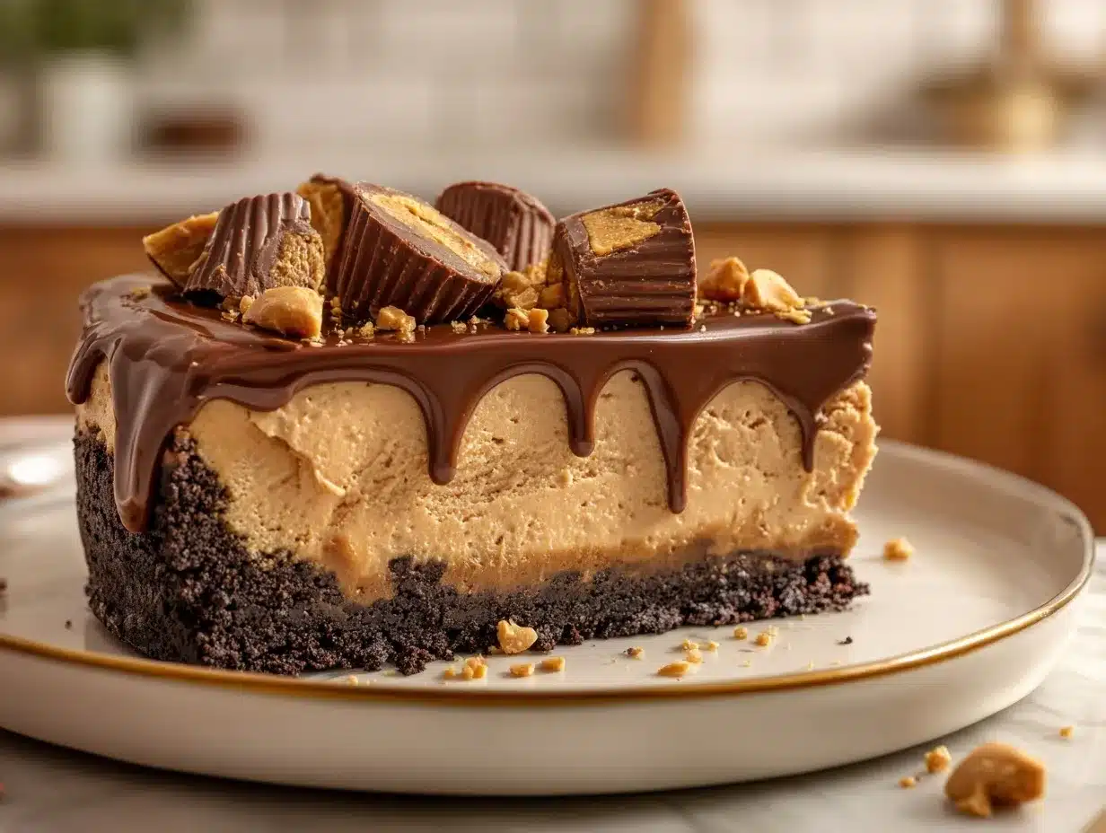 no-bake Reese’s Peanut Butter Cup cheesecake preparation steps
