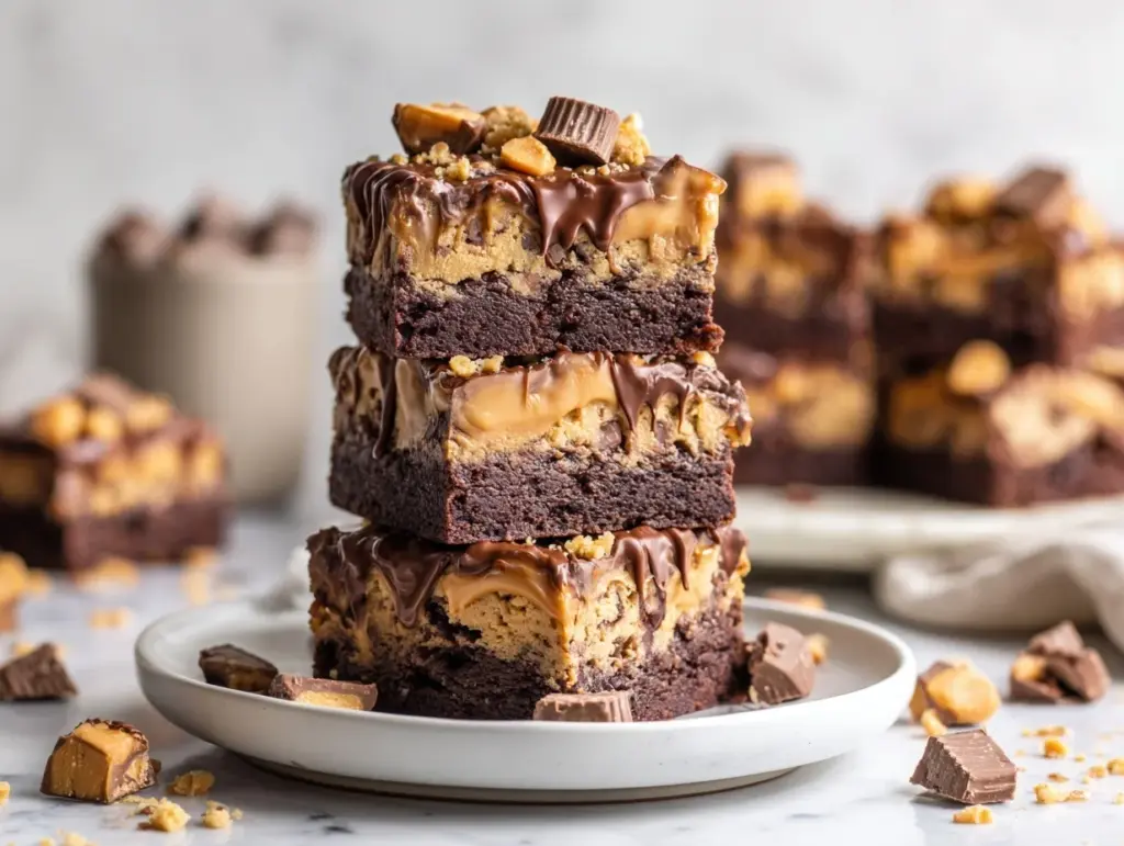 peanut butter brownie cookie dough bars - featured image