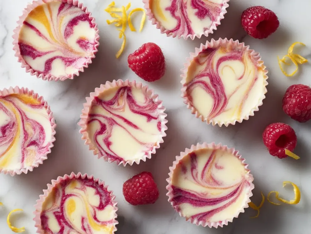 raspberry lemon swirl Greek yogurt cheesecake bites - featured image