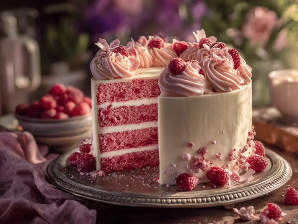 raspberry pink velvet cake - featured image