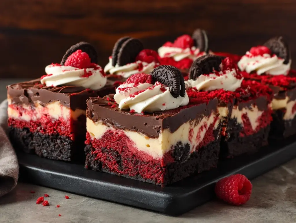 red velvet Oreo cheesecake brownie bars - featured image