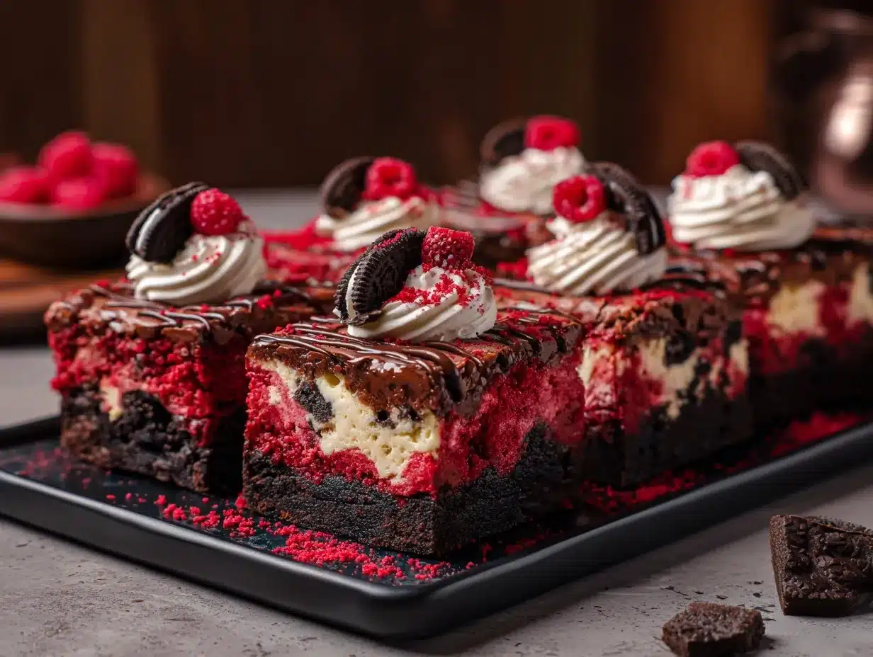 red velvet Oreo cheesecake brownie bars preparation steps