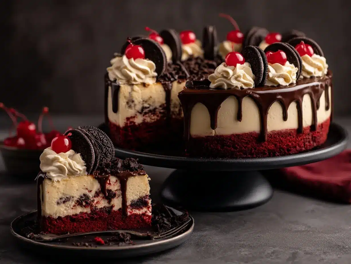 Red Velvet Oreo Cheesecake preparation steps