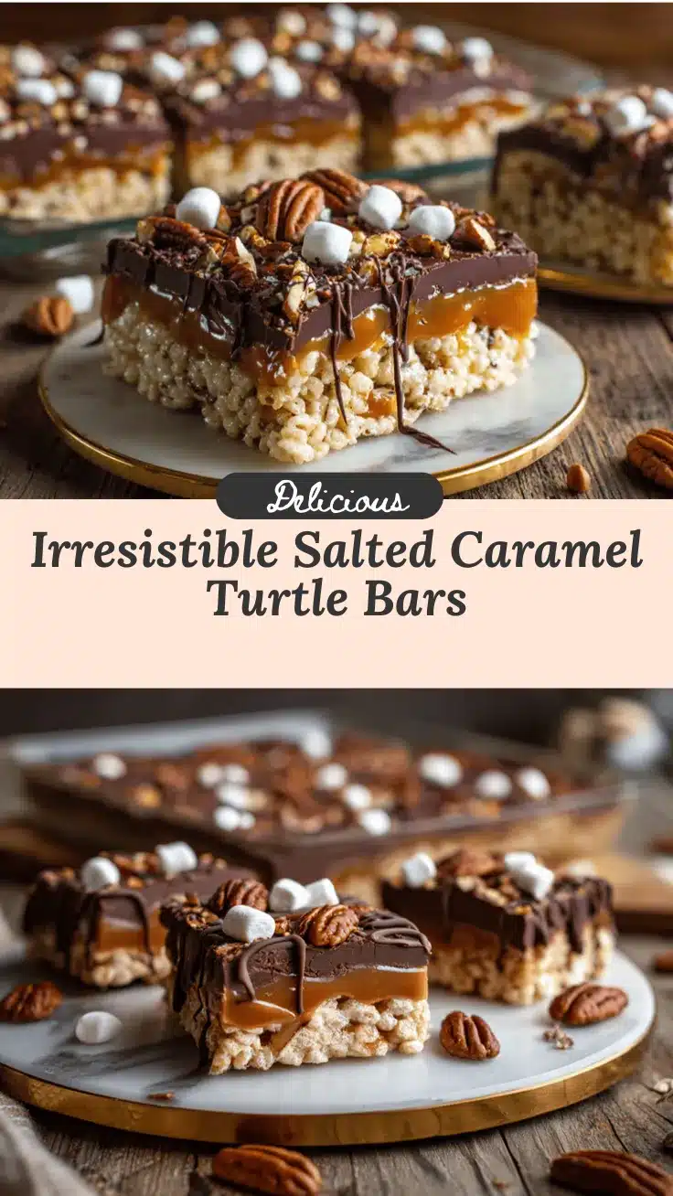 Salted Caramel Turtle Rice Krispie Bars recipe