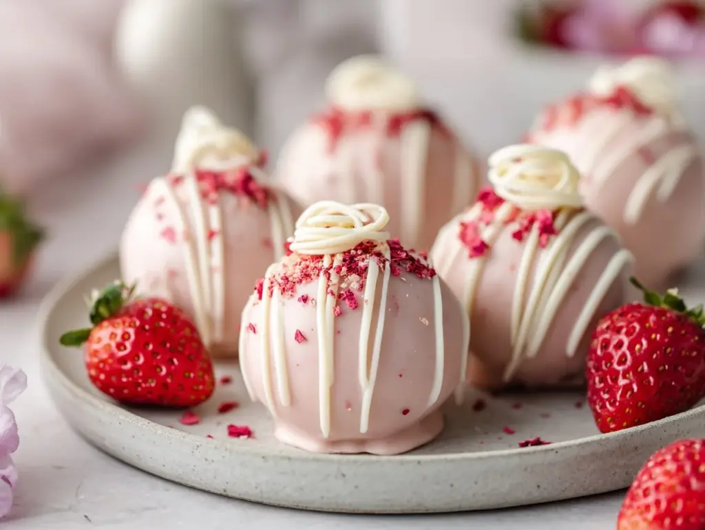 strawberry cheesecake protein truffles - featured image
