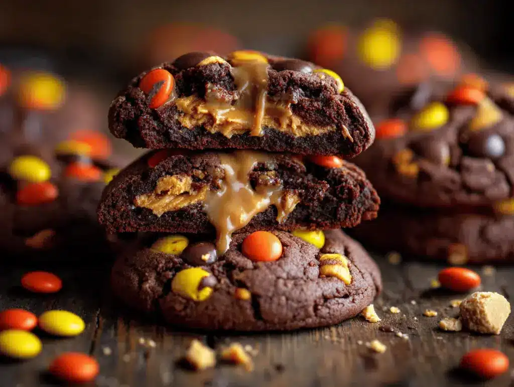 stuffed chocolate peanut butter monster cookies - featured image