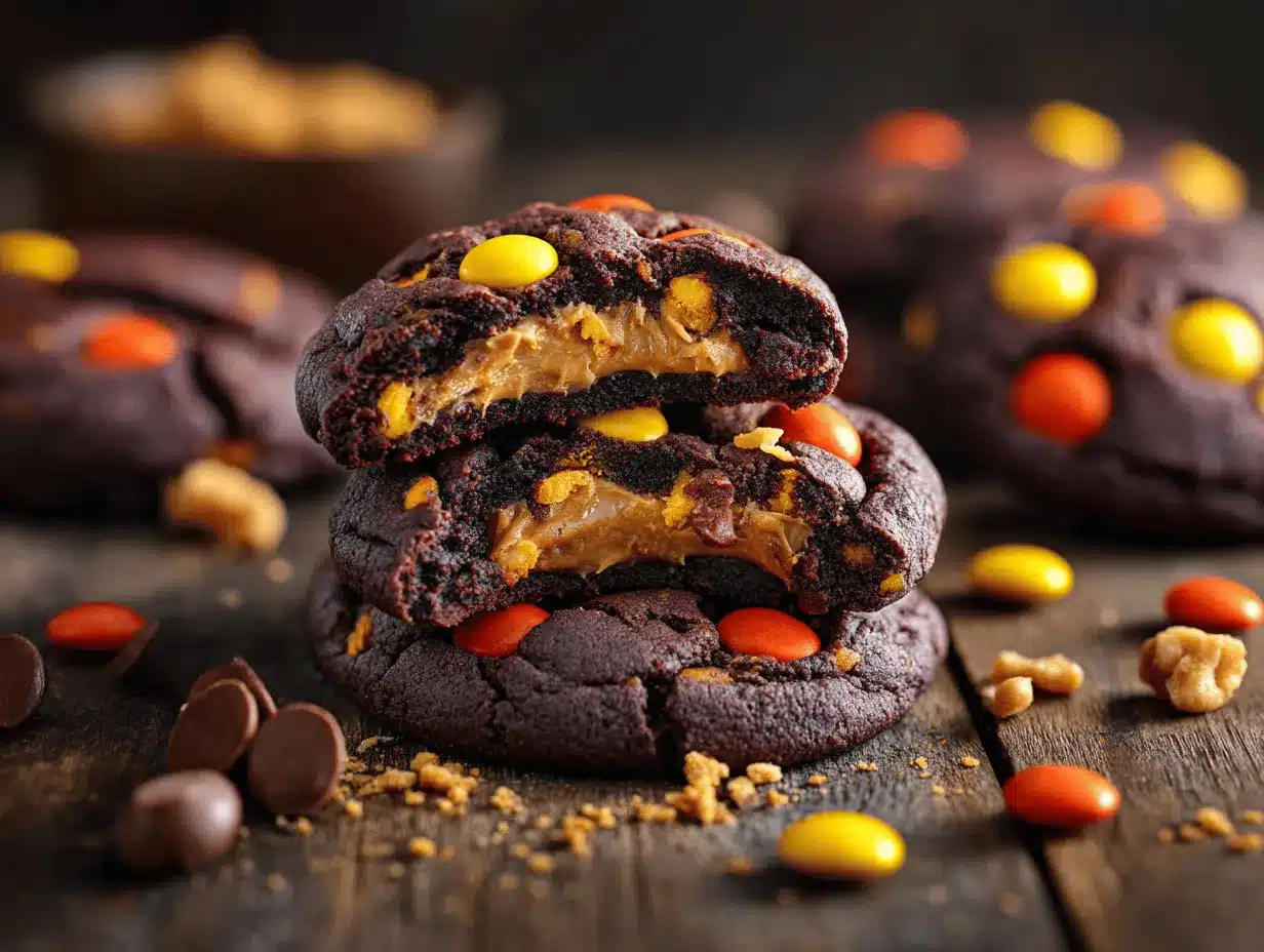 stuffed chocolate peanut butter monster cookies preparation steps