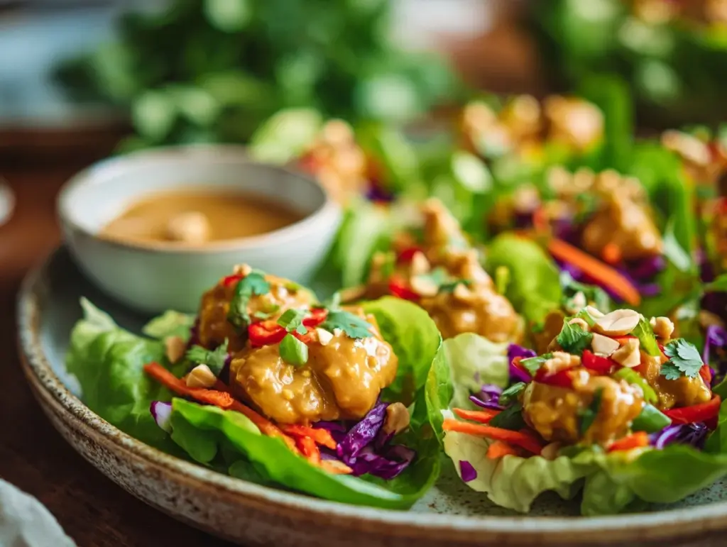 Thai peanut chicken lettuce wraps - featured image