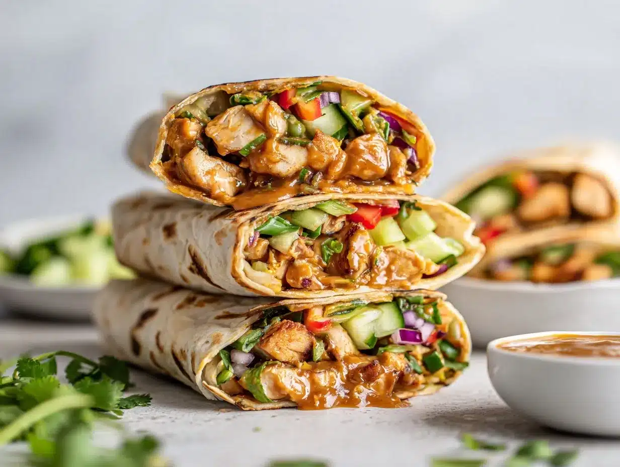 Thai peanut chicken wraps preparation steps