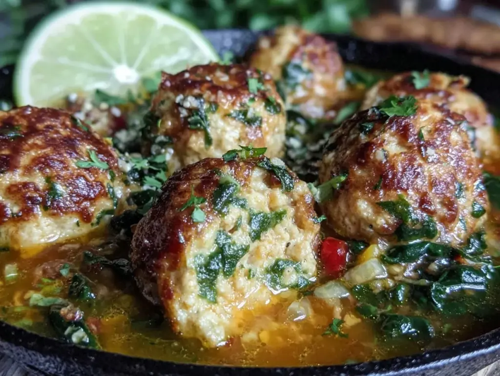 coconut curry chicken meatballs - featured image