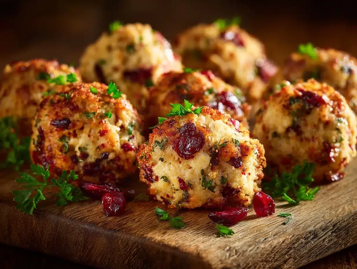Cranberry Turkey Stuffing Balls preparation steps