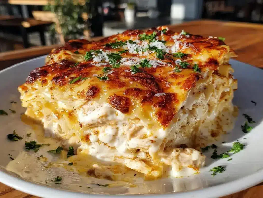 creamy chicken lasagna - featured image