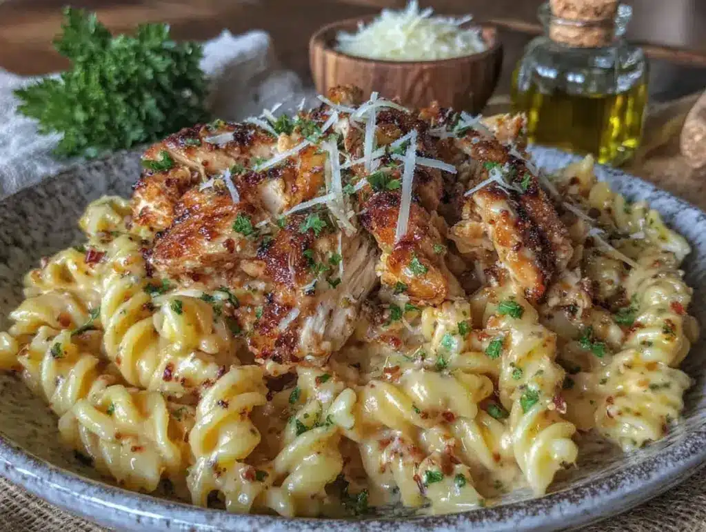 garlic parmesan chicken pasta - featured image