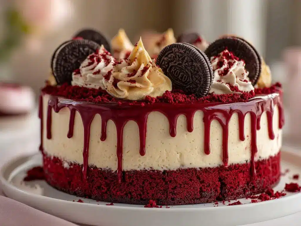 Oreo Red Velvet Cheesecake Drip Cake - featured image