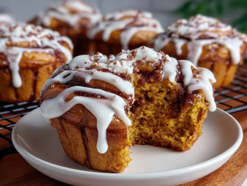 pumpkin cinnamon roll muffins - featured image