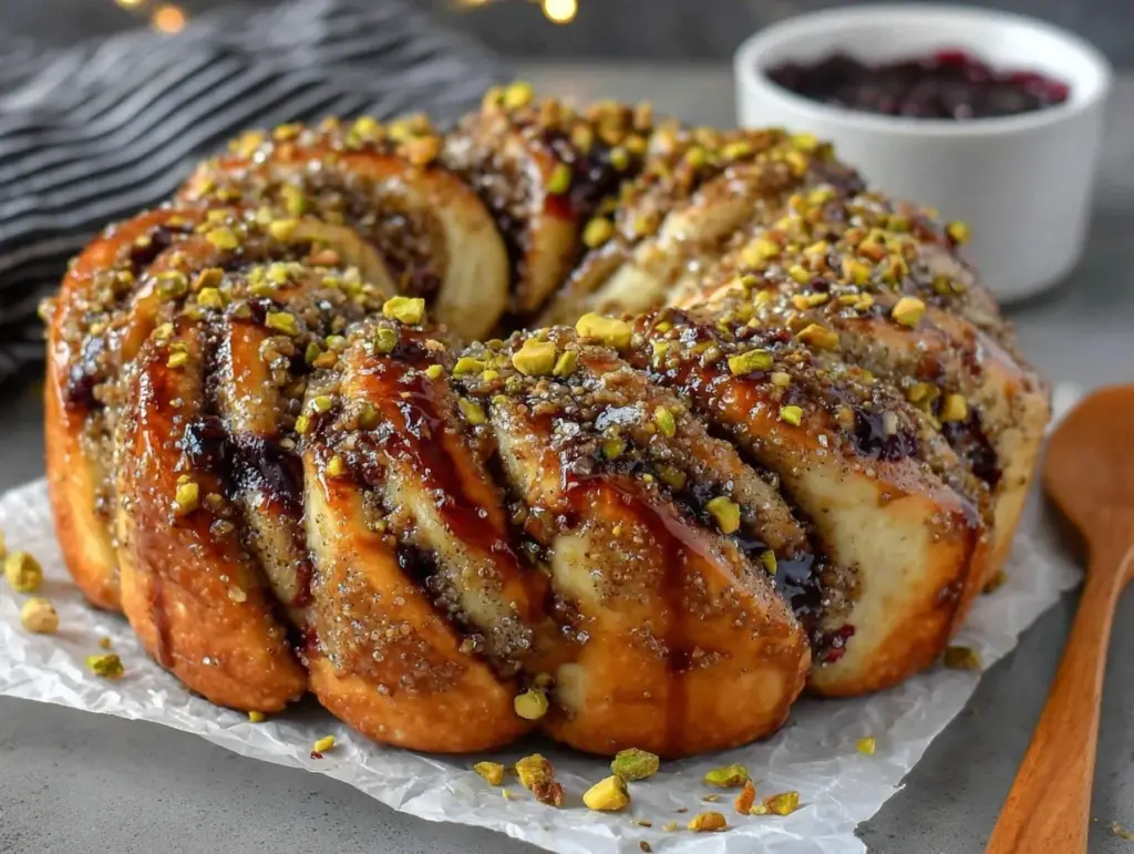 raspberry pistachio wreath - featured image