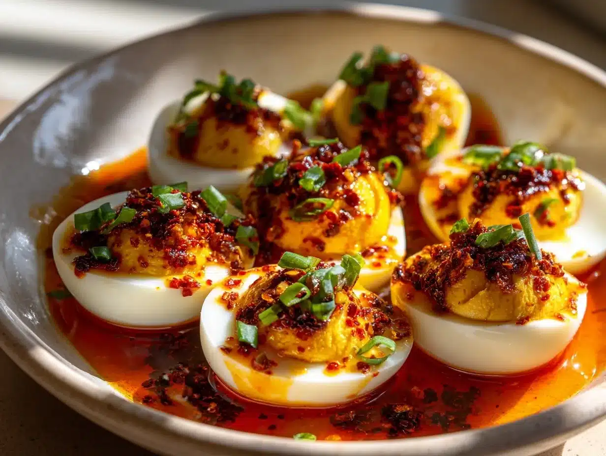 Spicy Chili Garlic Deviled Eggs preparation steps