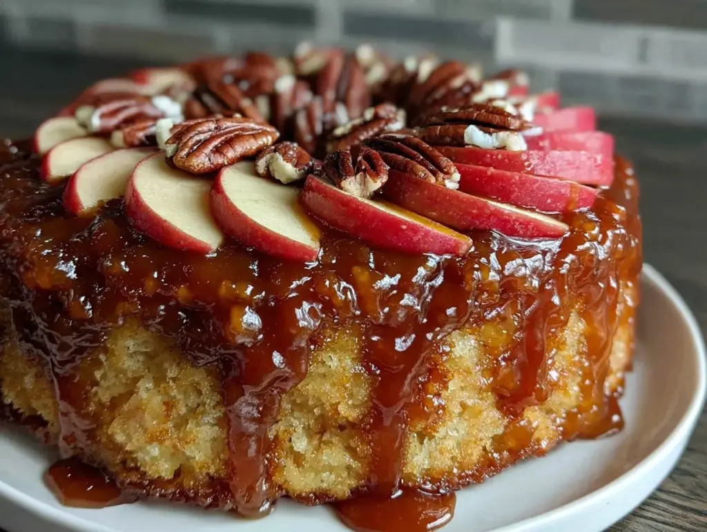 caramel apple upside-down cake - featured image