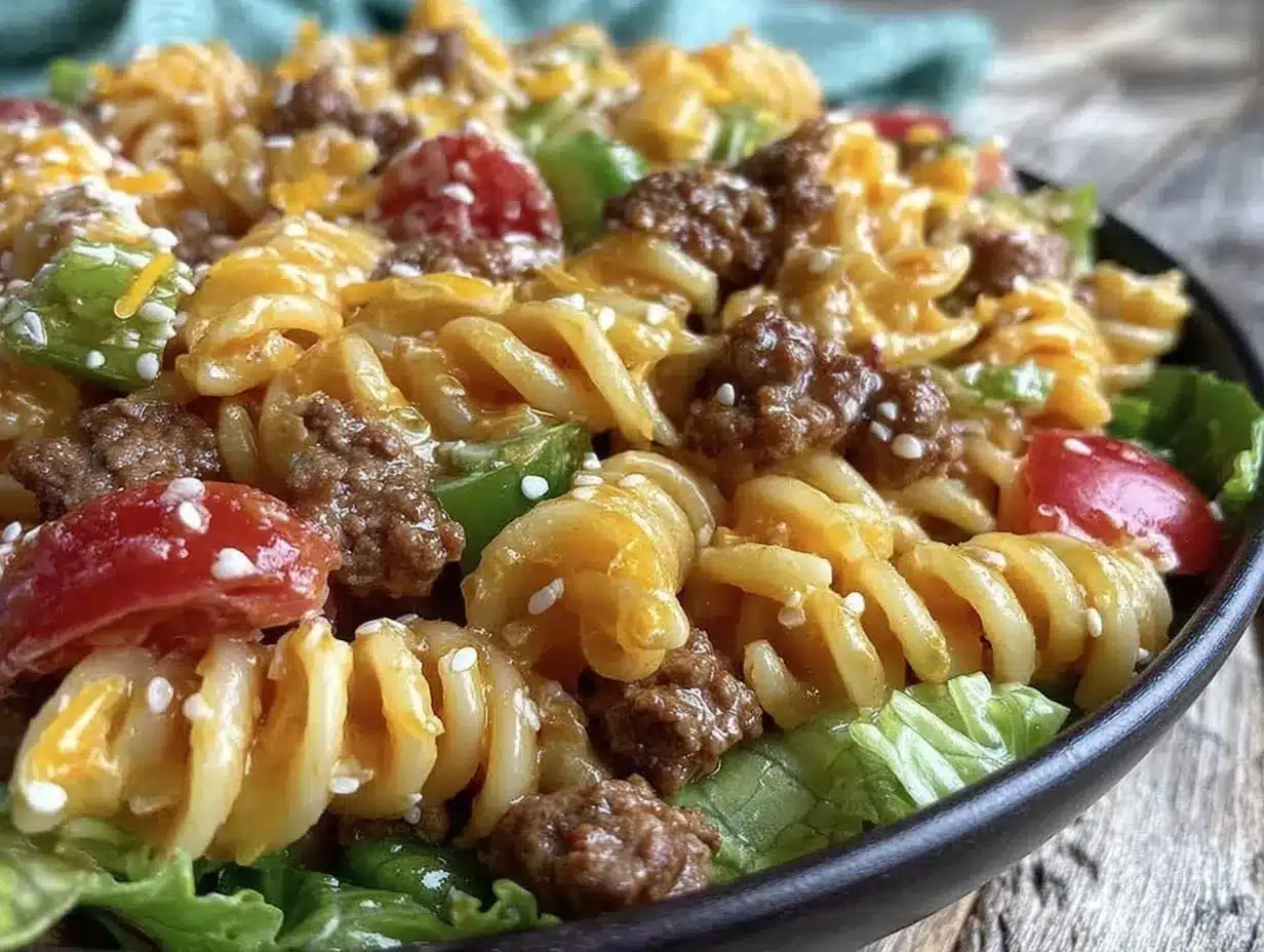 creamy Big Mac pasta salad preparation steps