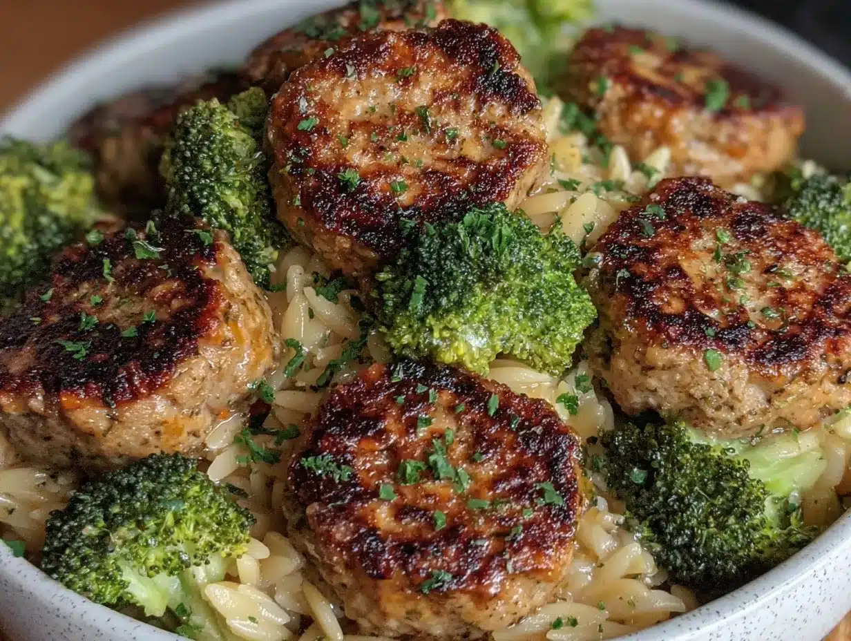 creamy chicken sausage and broccoli orzo preparation steps