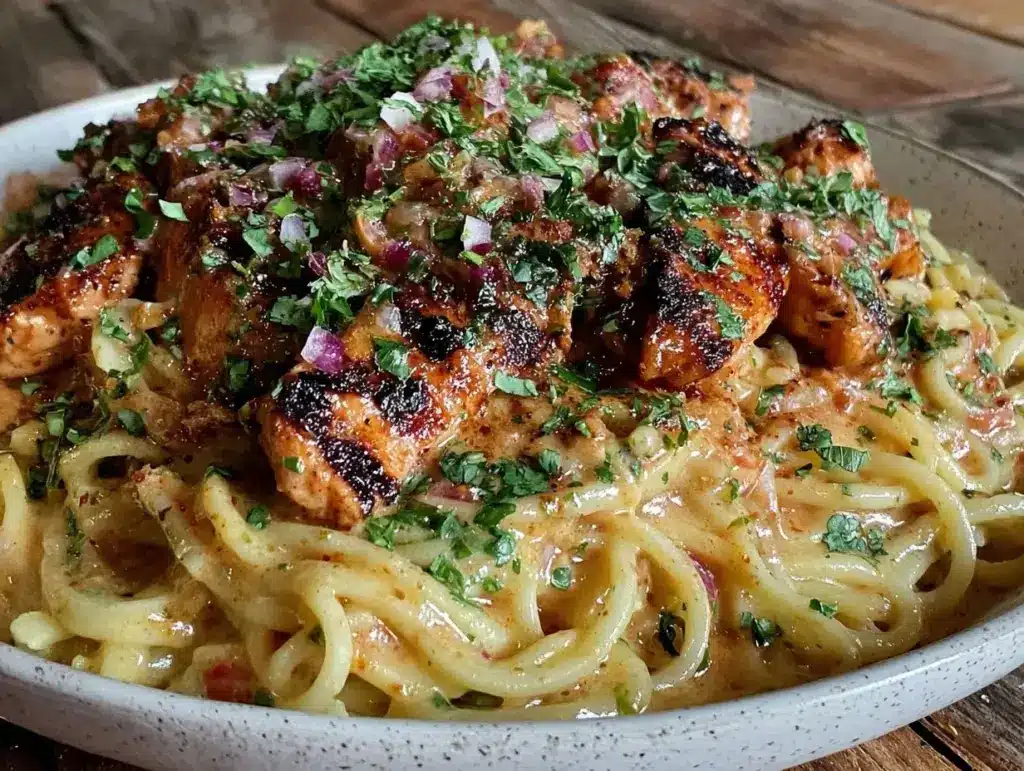 creamy cowboy butter chicken linguine - featured image