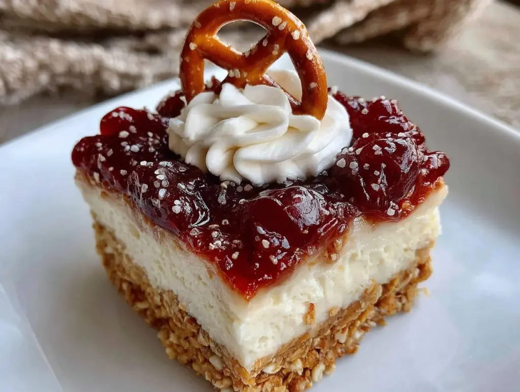 creamy cranberry pretzel salad - featured image