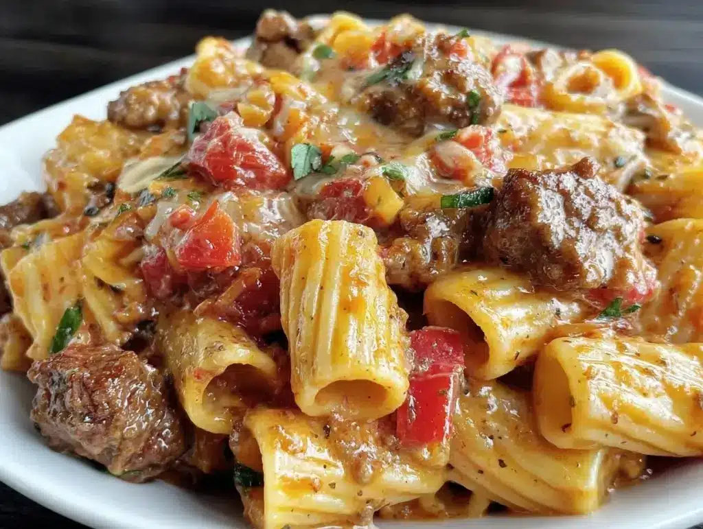 creamy Rotel pasta with ground beef - featured image
