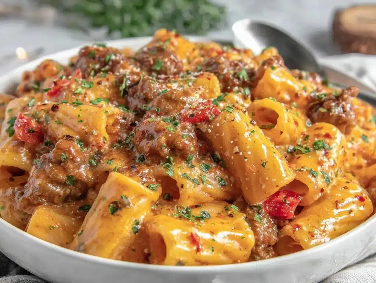 creamy rotel pasta with ground beef preparation steps