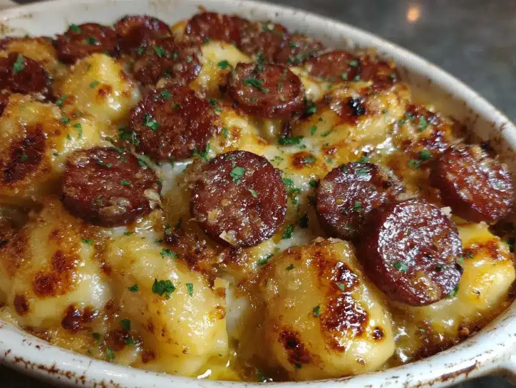 crispy kielbasa pierogi bake - featured image