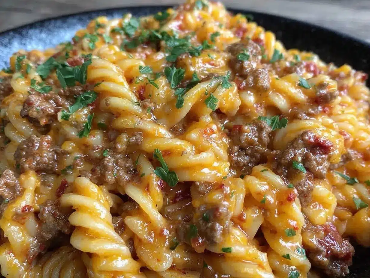 easy cheesy ground beef pasta preparation steps