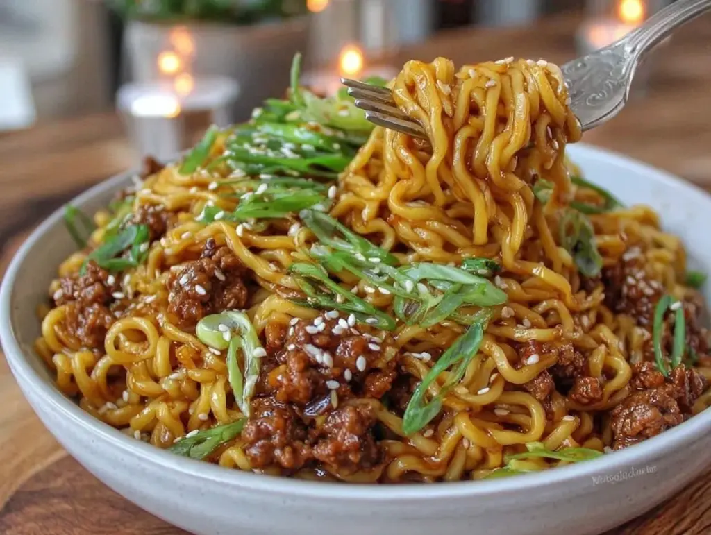 Mongolian ground beef noodles - featured image