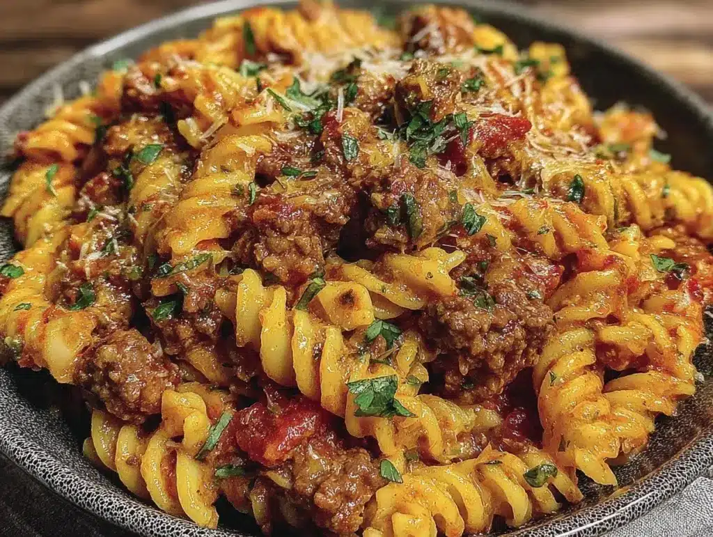 savory ground beef pasta - featured image
