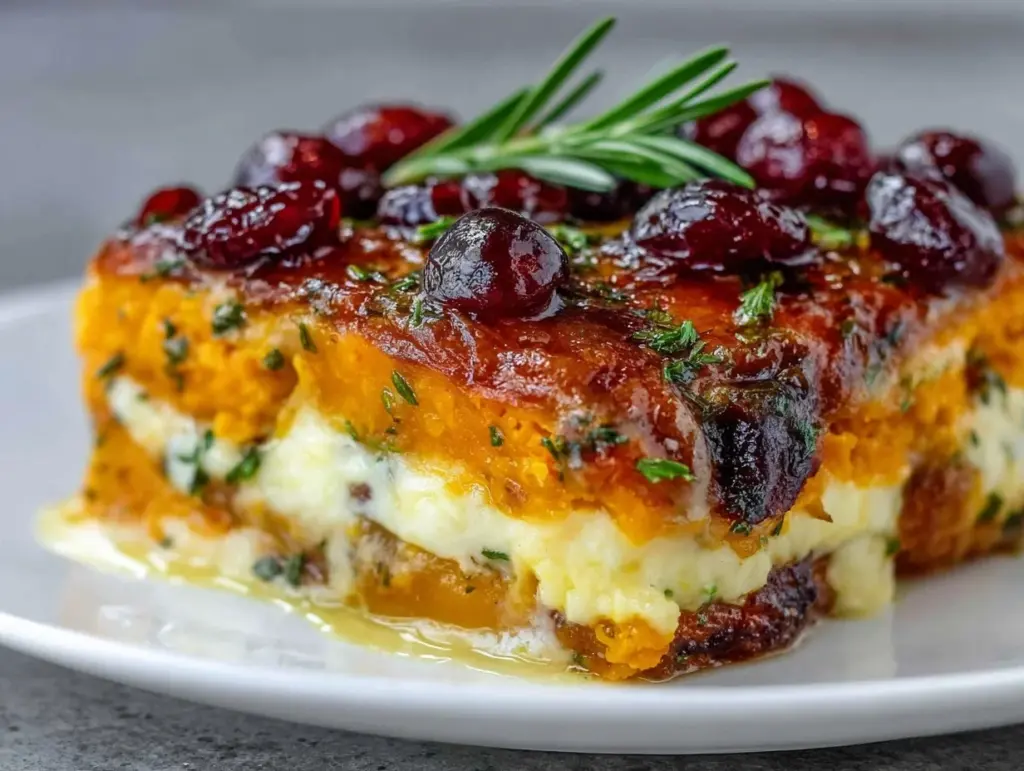 sweet potato and cranberry gratin - featured image
