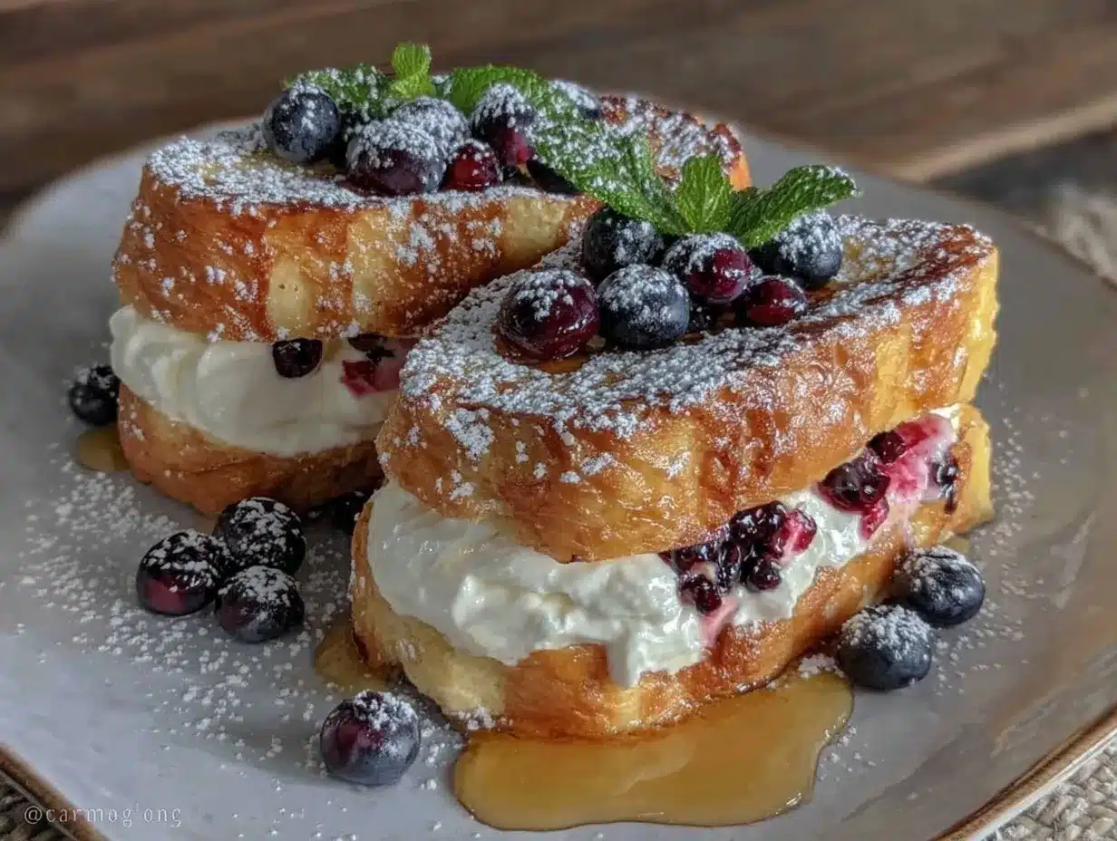 blueberry cream cheese stuffed french toast preparation steps