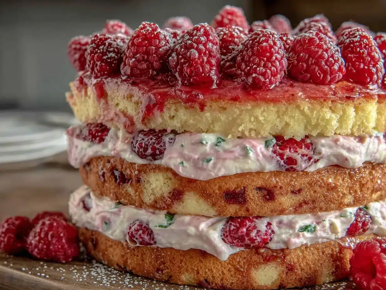 champagne raspberry layer cake preparation steps