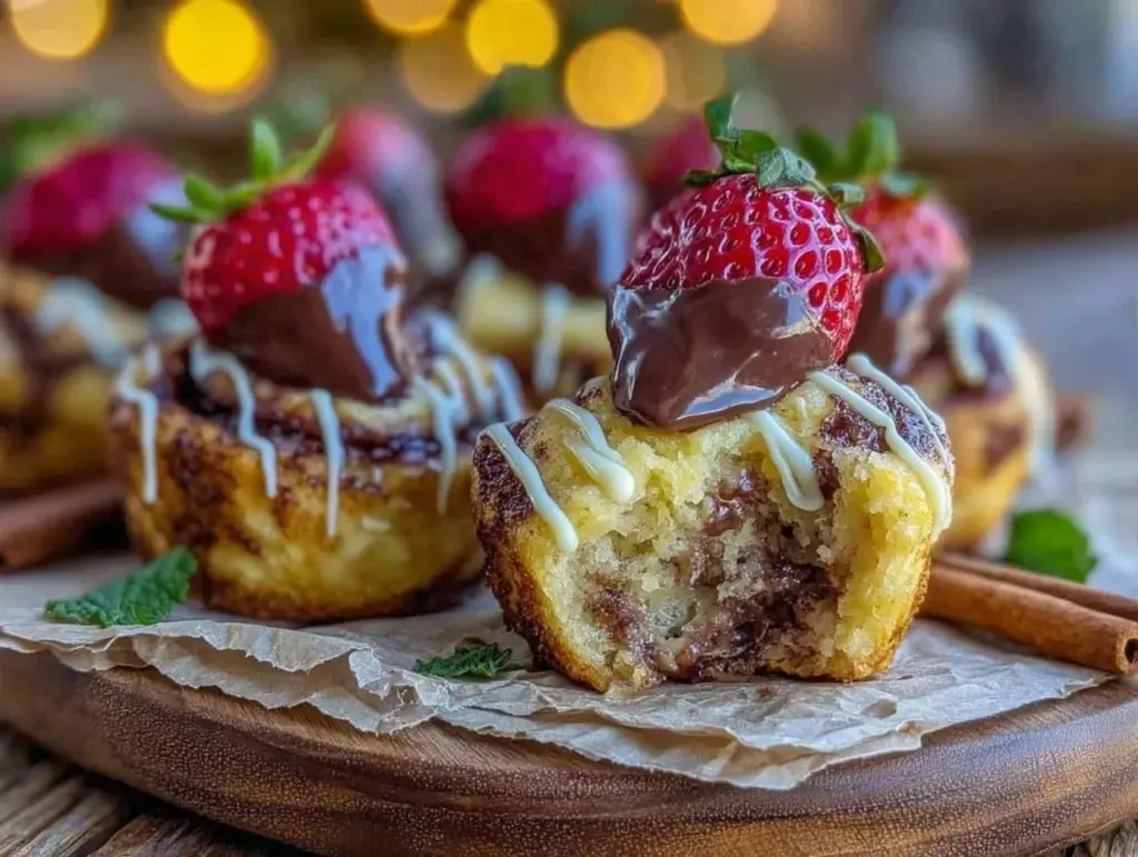 chocolate-covered strawberry cinnamon roll bites - featured image