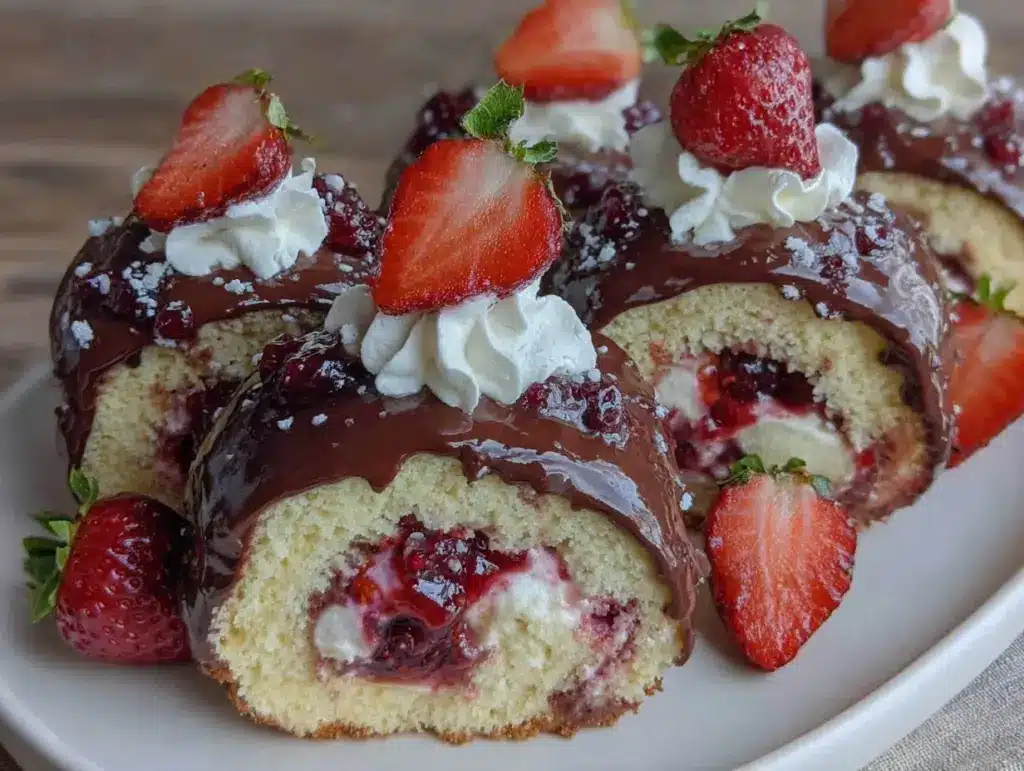 chocolate-covered strawberry whipped cake rolls - featured image