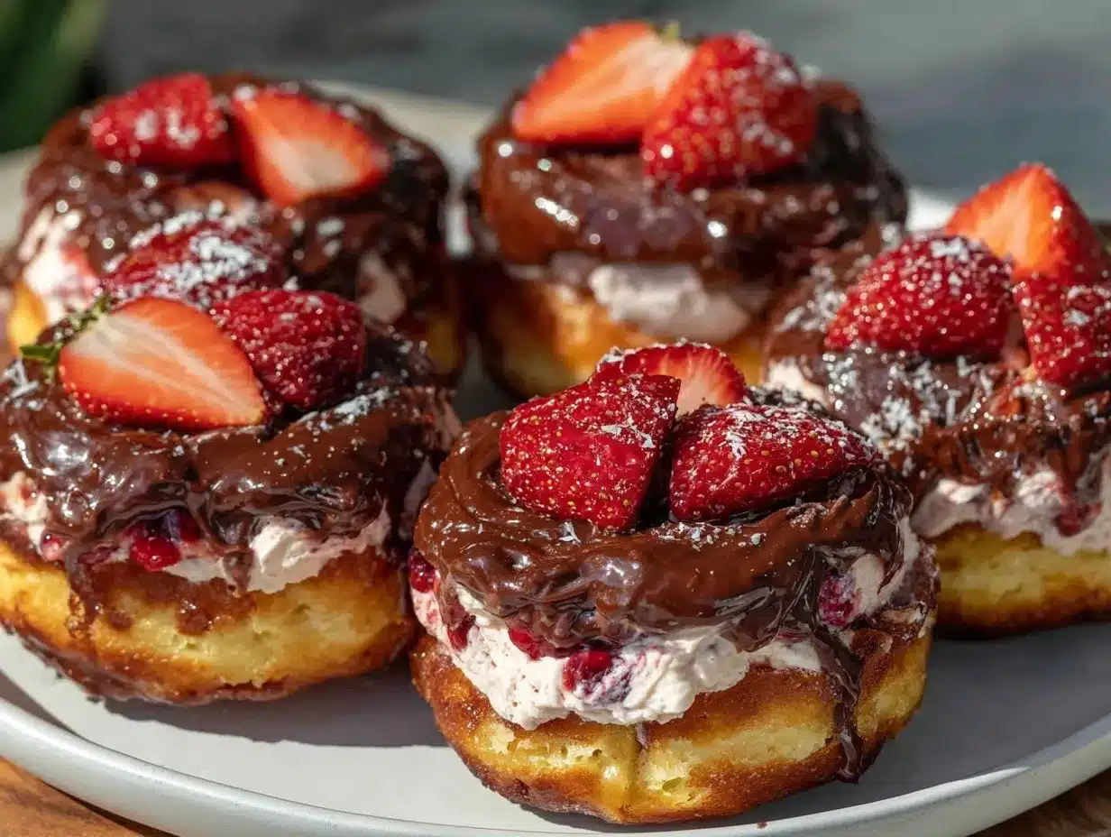 chocolate-dipped strawberry ice cream donut cakes preparation steps