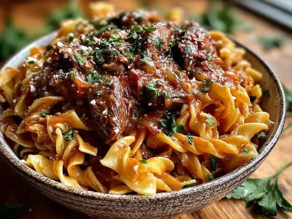 creamy one-pot beef stroganoff - featured image