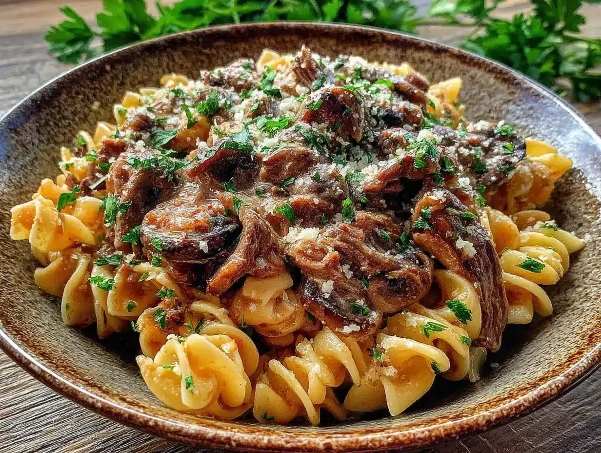 creamy one-pot beef stroganoff preparation steps