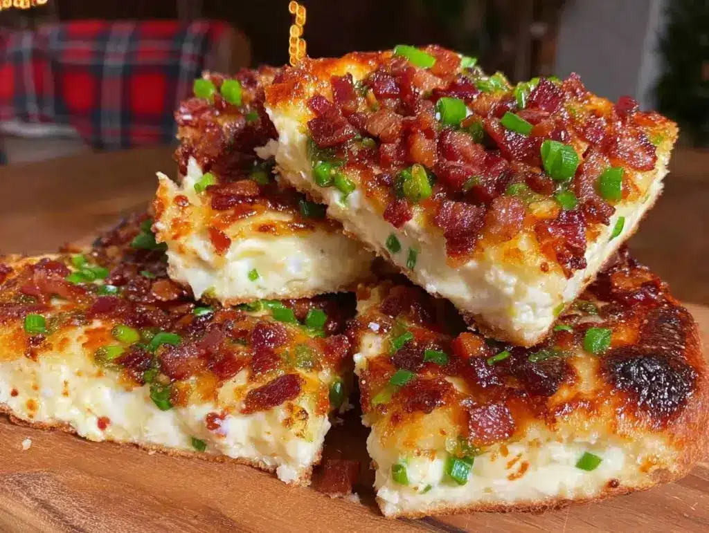 crispy bacon queso flatbread squares - featured image