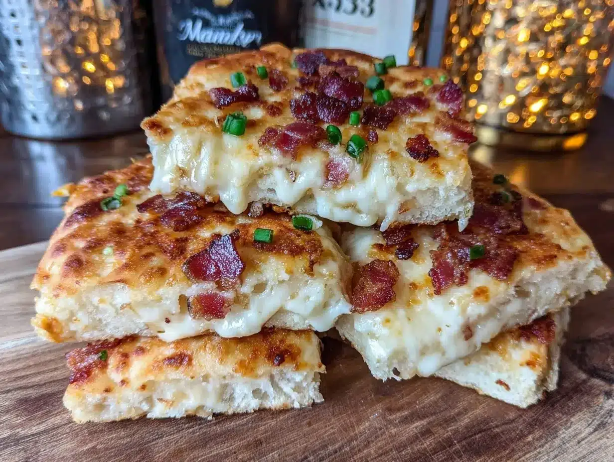 crispy bacon queso flatbread squares preparation steps