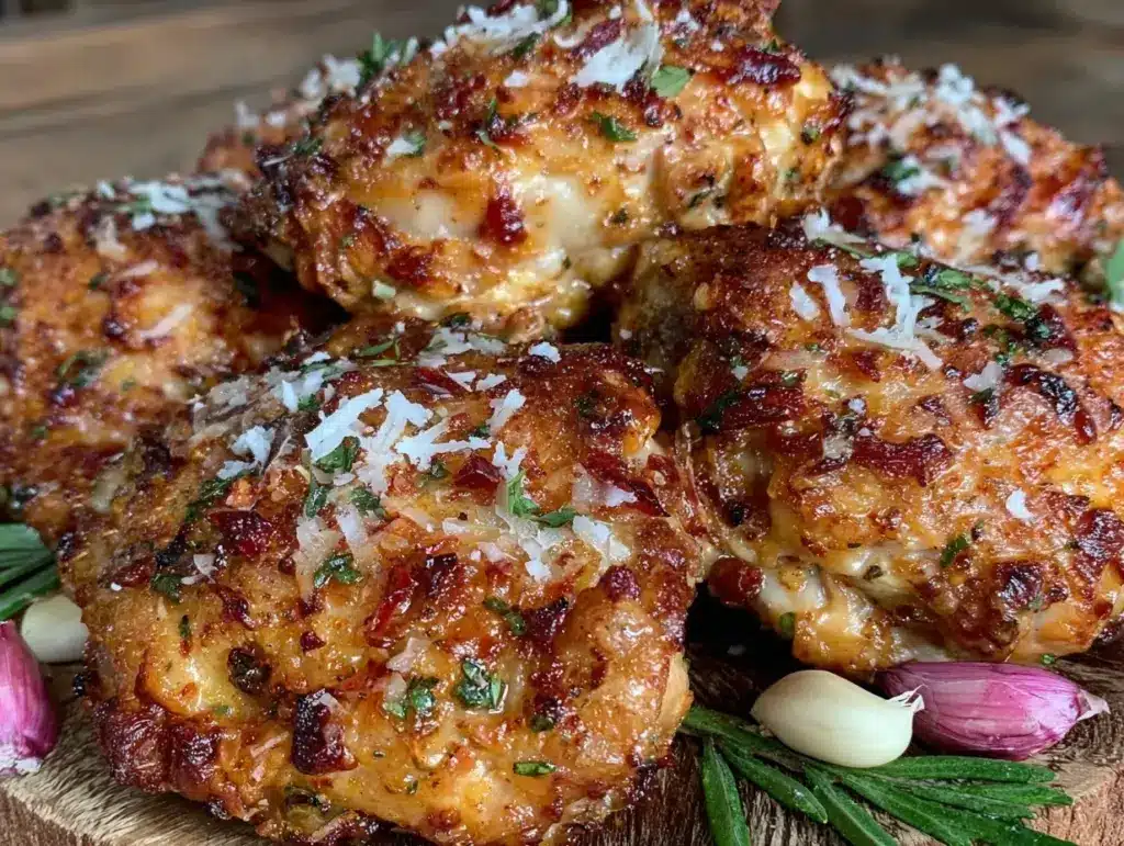 crispy garlic parmesan chicken thighs - featured image