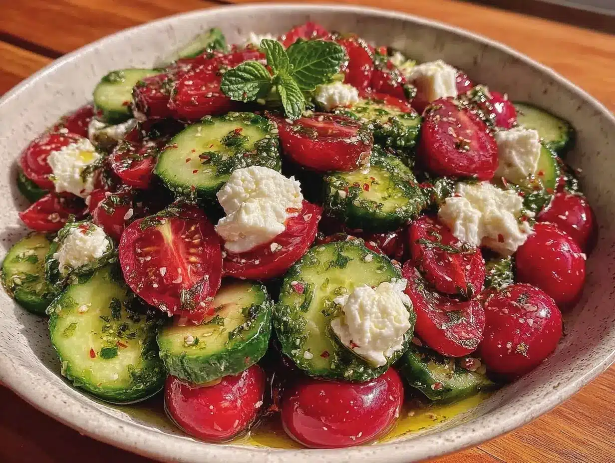 cucumber tomato feta salad preparation steps
