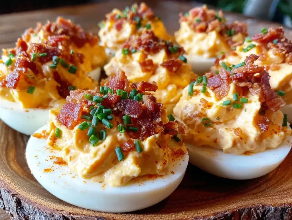 deviled eggs with bacon and chive - featured image