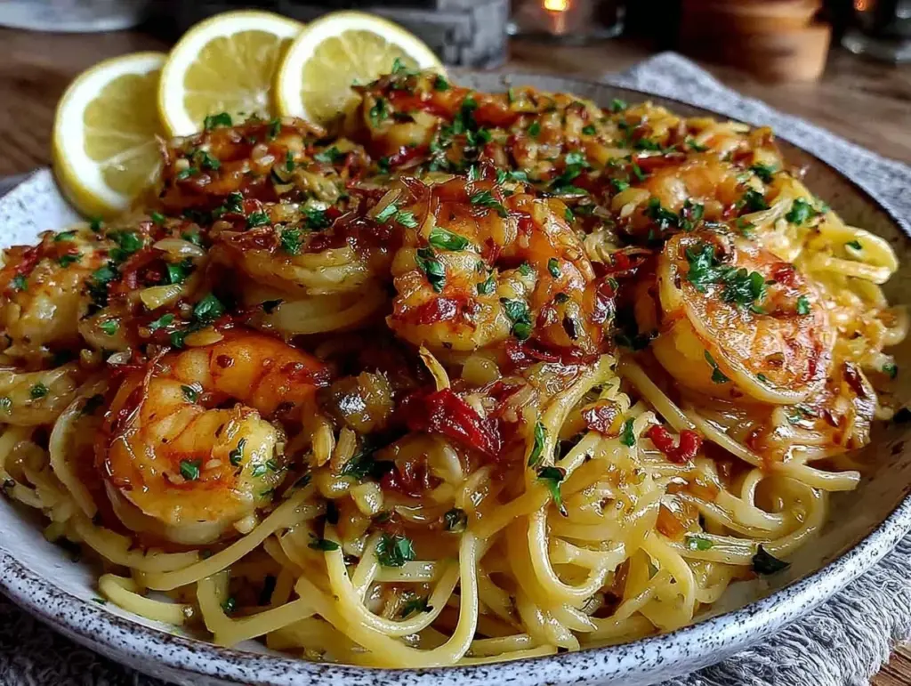 garlic butter shrimp pasta - featured image